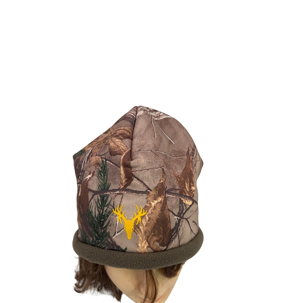 Hot Shot Beanie One Size Brown Camo Fleece Lined Deer Skull Mens